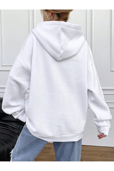 Flood Of Style White Women's White Ball Change Printed Hooded Hoodie