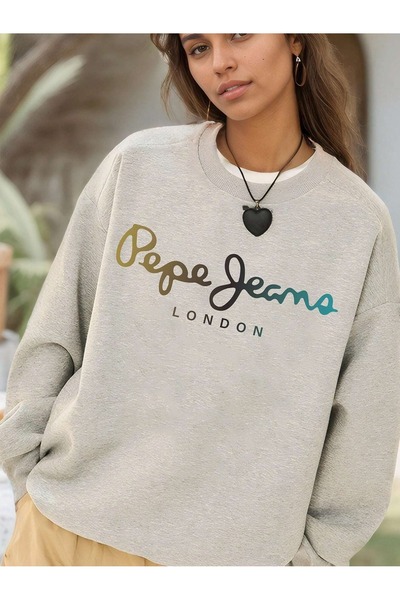 Flood Of Style Grey Woman Grey Pepe London cu imprimeu guler rotund supradime...