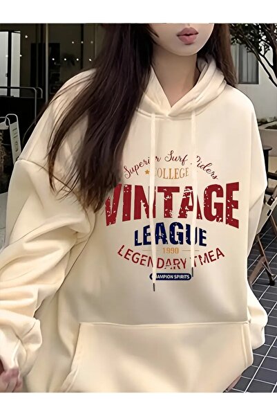 Flood Of Style Μπεζ Γυναικείο Μπεζ Vintage με τύπωμα 3 Thread K με κουκούλα H...