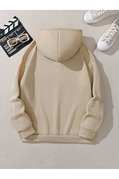 Flood Of Style Beige Women's Beige Figure Bicycle Printed 3 Thread Hooded Hoodie