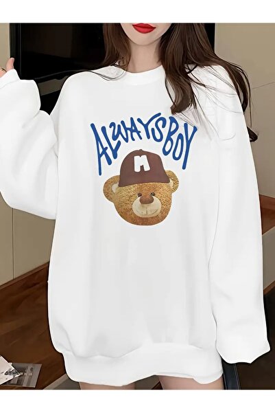 Flood Of Style Femeie albă, întotdeauna albă, mărime cu imprimeu guler rotund