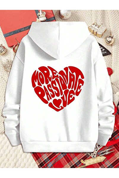 Flood Of Style Combinații de cupluri de îndrăgostiți albi More Passivate Heart cu imprimeu cu glugă Hanorac