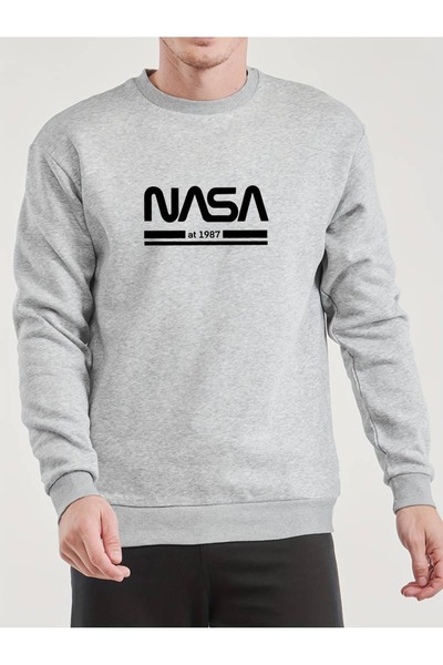 Flood Of Style Gray Men's Gray Nasa 1987 Printed Crew Neck Oversize