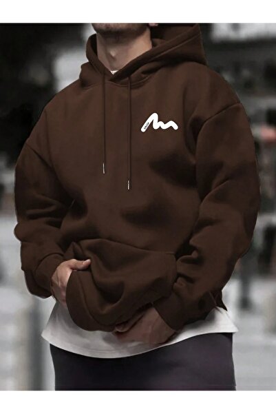 Flood Of Style Коричневий чоловічий худі з капюшоном, з логотипом Enjoy, з 3 нитками