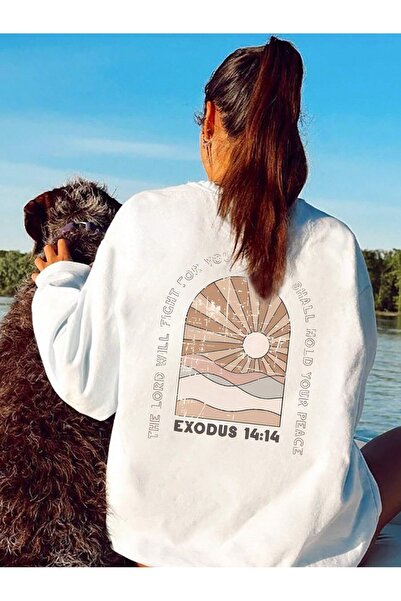 Flood Of Style Λευκό Γυναικείο Λευκό Exodus 14 με τύπωμα oversized Crew Neck