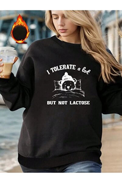 Flood Of Style Femeie neagră Black Tolerate Bear cu imprimeu guler rotund supradimensionat