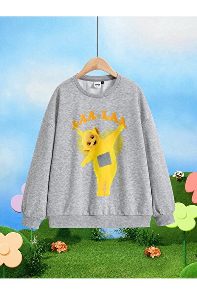 Flood Of Style Gray Unisex Gray Teletabi Laa-Laa Printed Crew Neck Oversize