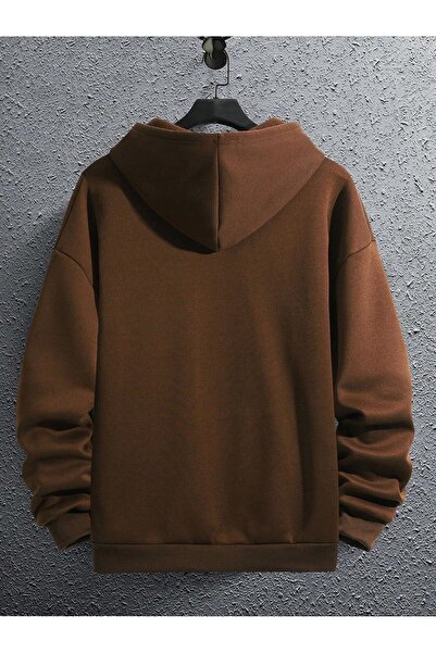 Flood Of Style Коричневий чоловічий коричневий худі з капюшоном з 3 нитками та принтом емодзі