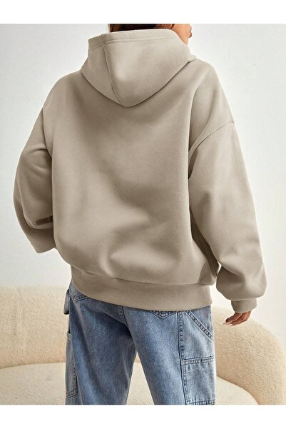 Flood Of Style Hanorac Malibu cu imprimeu 3 Thread K cu glugă pentru femei, bej