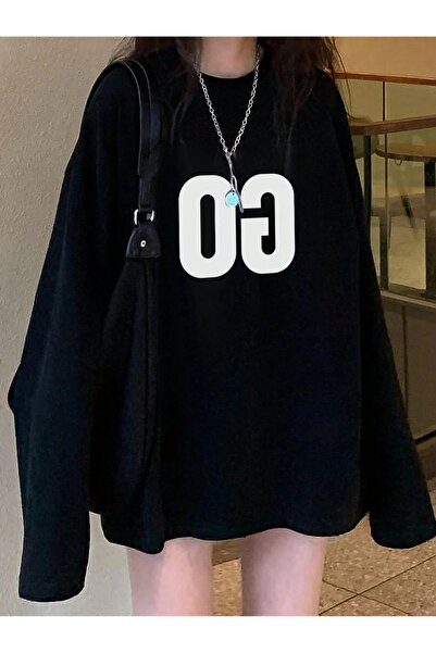 Flood Of Style Negru pentru femei Black Reverse GO cu imprimeu supradimensionat