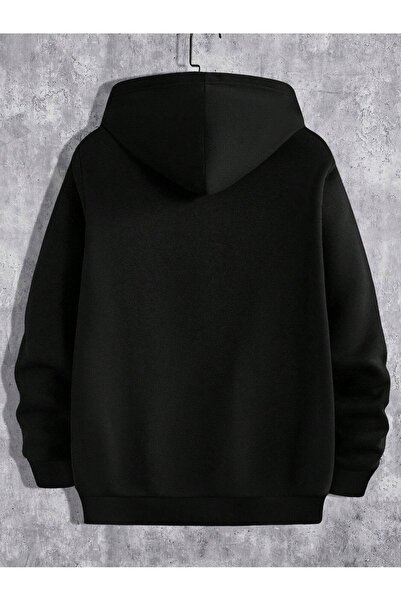Flood Of Style Black Men's Black Wolf Printed 3 Thread Hooded Hoodie