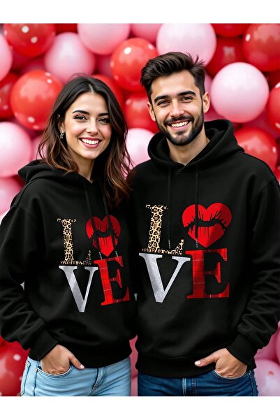 Flood Of Style Black Dear Couple Combinations Love Printed Hooded Hoodie