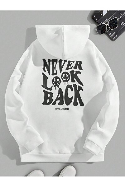 Flood Of Style Hanorac alb unisex alb Never Look Back cu imprimeu 3 Thread K cu glugă