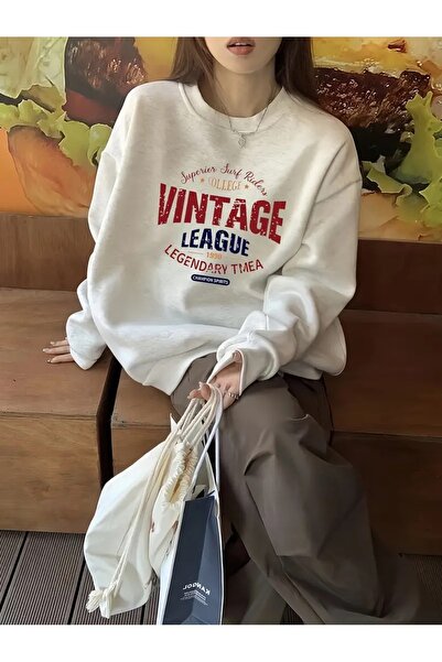 Flood Of Style Gray Women's Gray Vintage Printed Crew Neck