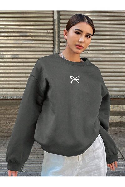 Flood Of Style Mini panglică afumată pentru femei gri cu imprimeu guler rotun...