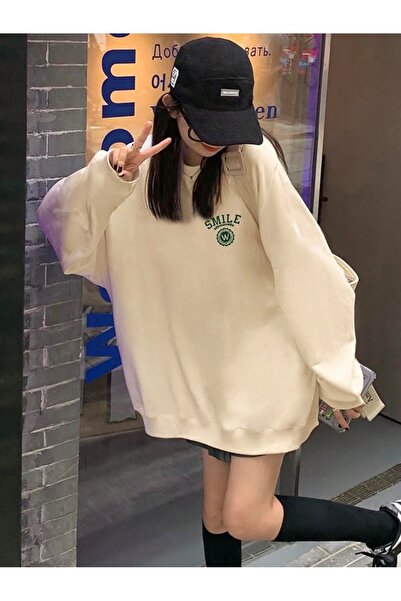 Flood Of Style Καφέ Γυναικείο Λογότυπο Βιζόν Smile με τύπωμα oversized