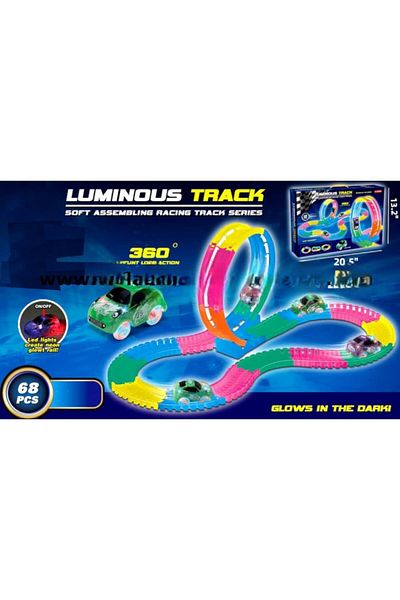 Toybox Glow in The Dark DIY Track Set Toy-68 Pcs Flexible and Bendable Twister Track Toy Set with LED Light