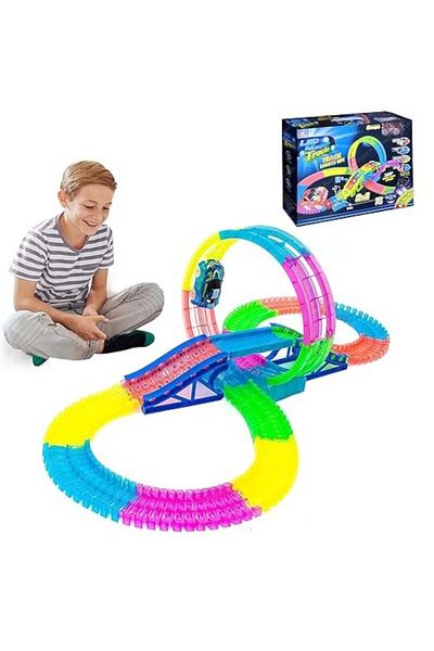Toybox Glow in The Dark DIY Track Set Toy-68 Pcs Flexible and Bendable Twister Track Toy Set with LED Light