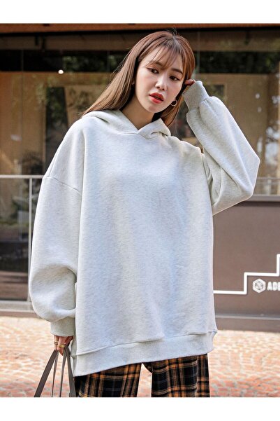 Flood Of Style Hanorac gri pentru femei Grey Time For cu imprimeu cu glugă