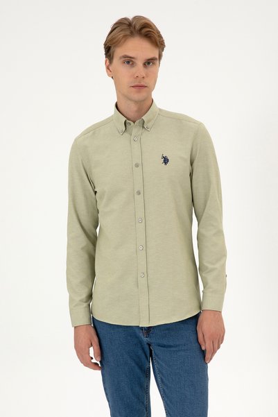 U.S. Polo Assn. Cămașă pentru bărbați, kaki deschis, cu mânecă lungă basic 50316723-VR183