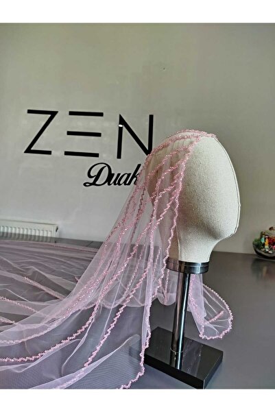 ZEN DUVAK Şeker Pembesi Nakışlı Gelin Duvağı ZEN DUVAK