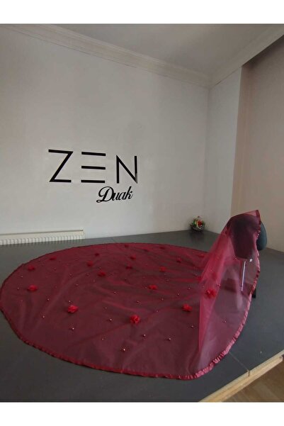 ZEN DUVAK Bordo İnci ve Çiçek İşlemeli Gelin Duvağı ZEN DUVAK