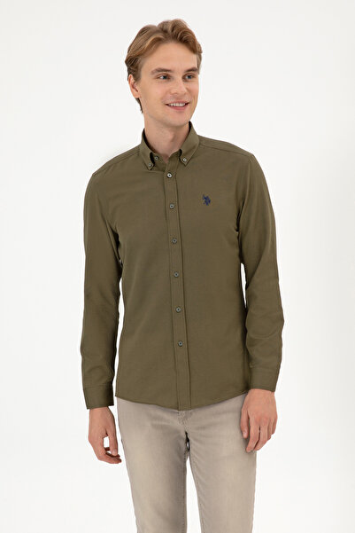 U.S. Polo Assn. Erkek Haki Uzun Kollu Basic Gömlek 50316723-VR027