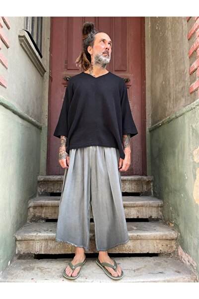 Bohoyasam Unisex Bol Paça Pantolon, Pamuklu Salaş Pantolon, Yazlık Rahat Pantolon, Bohem Kapri Pantolon
