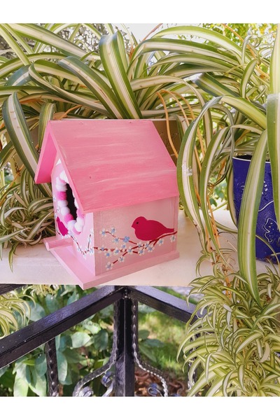 Minnoş Dükkan Bird House Wooden Bird Nest Garden Balcony Decoration