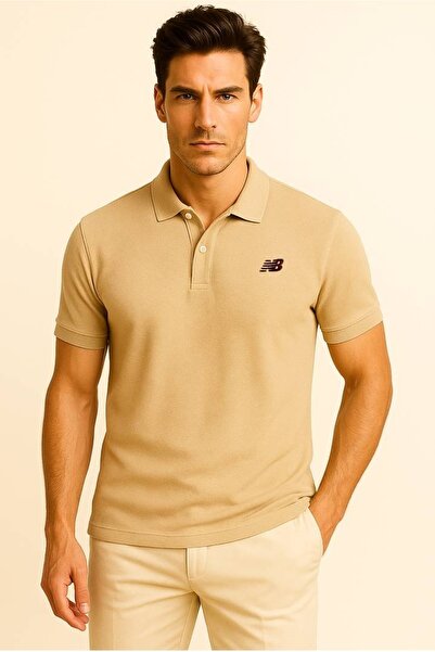 New Balance Ανδρικό μπλουζάκι με γιακά πόλο μπεζ πικέ
