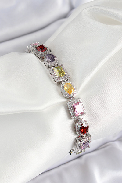 Skygo Pirinç Karışık Zirkon Taşlı Baget Model Gümüş Renk VIP Seri Kadın Bileklik - TJ-BB7503