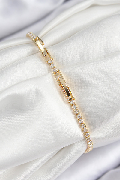 Skygo Pirinç Zirkon Taşlı Nazar Model Gold Renk Kadın Bileklik - TJ-BB7705