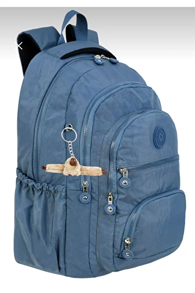 Minga London Luxury Crinkle Waterproof Fabric Bag - Middle School and High School Bag with Plush Gift - Denim Blue