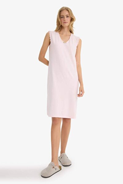 DeFacto Regular Fit V Neck Sleeveless Nightgown-Fall in Love F7001Ax25Au