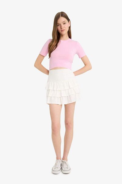 DeFacto New Season Coool Fitted Crop Basic Plain Short Sleeve T-Shirt