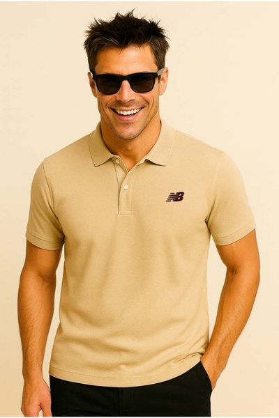 New Balance Men's Beige Pique Polo Neck T-Shirt