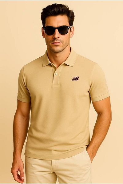 New Balance Men's Beige Pique Polo Neck T-Shirt