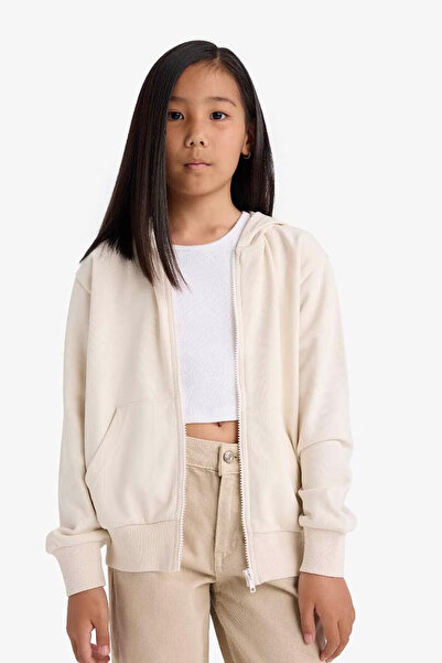 DeFacto Kız Çocuk Basic Düz Kapüşonlu Okul Fermuarlı Sweatshirt C8110A825AU