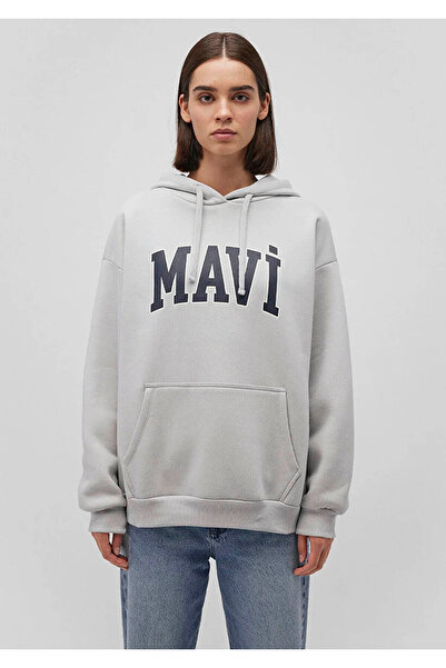 Mavi Logo Printed Hooded Gray Women's Sweatshirt M1600361-34322