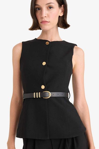 DeFacto New Season Fitted Crew Neck Vest with Belt Detail