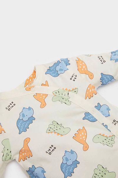 DeFacto Newborn Dinosaur Printed Combed Cotton Ecru Baby Boy Jumpsuit F0122A5/Er233
