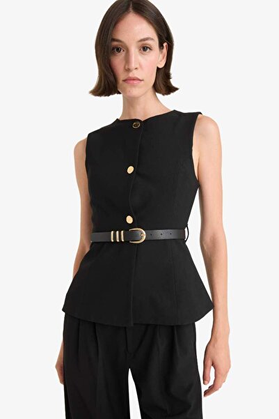 DeFacto Fitted Bisiklet Yaka Kemer Detaylı Yelek F7293AX25AU