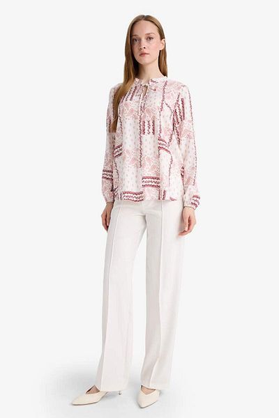 DeFacto New Season Regular Fit Patterned Collar Long Sleeve Blouse