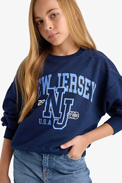 DeFacto Kız Çocuk Relax Fit Bisiklet Yaka Baskılı Sweatshirt E8894A825AU