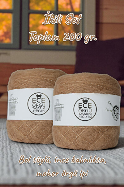 Ece Örgü Tasarım Atölyesi Sabbia, bol tüylü, ince kalınlıkta moher el örgü ip...