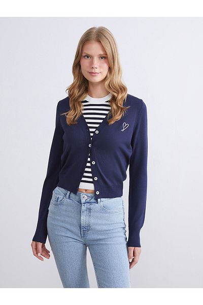 LC Waikiki Winter Collection V-Neck Embroidered Stylish Design Women's Knitwear Cardigan City