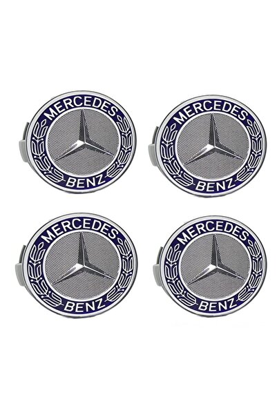 MERCEDES Set 4 Wheel Covers 75mm for Alloy Rims, Blue + LED Auto Bulb W5W, Xstorm