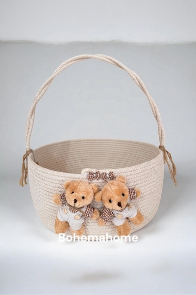 Bohemahomedecor Ekru yenidoğan bebek hediye sepeti düzenleyici bebek odası dekor hasır sepet