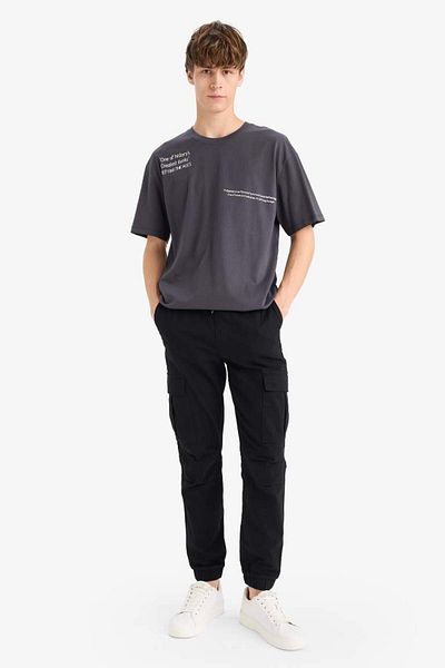 DeFacto New Season 100% Cotton Boxy Fit Relaxed Cut Crew Neck Back Printed Short Sleeve