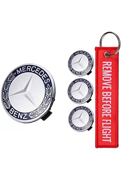 MAF Set de 4 capace de roți pentru Mercedes 75mm argintiu-albastru cu breloc ...